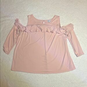 Boutique Soft Pink Ruffled Cold Shoulder 3/4 Sleeve Blouse Size 0X